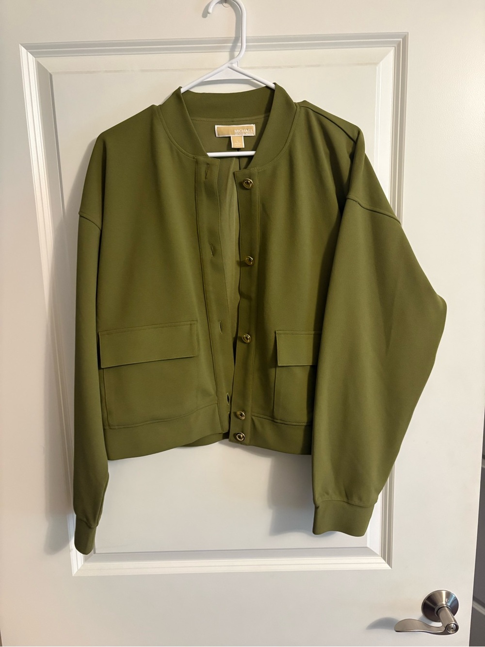 Michael Kors Olive Bomber Jacket with Front Flap Pockets